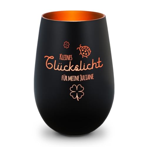 GRAVURZEILE Deko Windlicht aus Glas mit Gravur - Kleines Glückslicht - Personalisiert mit Name - Persönliche Geschenke für Frauen und Männer zur Hochzeit Verlobung und Geburtstag - Schwarz/Bronze von GRAVURZEILE