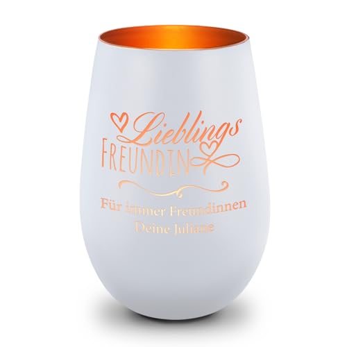 GRAVURZEILE Deko Windlicht aus Glas mit Gravur - Lieblings Freundin - Personalisiert mit Namen - Persönliche Geschenke für die Beste Freundin - für Freundinnen und Schwestern - Weiß/Bronze GRAVURZEILE Deko Windlicht aus Glas mit Gravur - Lieblings Freundin - Personalisiert mit Namen - Persönliche Geschenke für die Beste Freundin - für Freundinnen und Schwestern - Weiß/Bronze von GRAVURZEILE