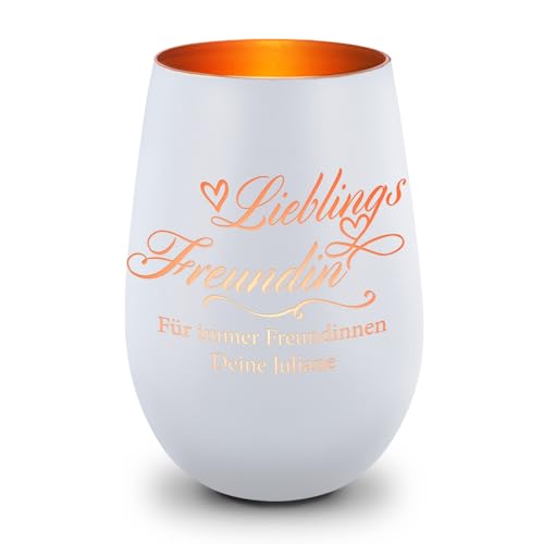 GRAVURZEILE Deko Windlicht aus Glas mit Gravur - Lieblings Freundin v2 - Personalisiert mit Name - Persönliche Geschenke für Frauen & Beste Freundin - für Freundinnen und Schwestern - Weiß/Bronze GRAVURZEILE Deko Windlicht aus Glas mit Gravur - Lieblings Freundin v2 - Personalisiert mit Name - Persönliche Geschenke für Frauen & Beste Freundin - für Freundinnen und Schwestern - Weiß/Bronze von GRAVURZEILE