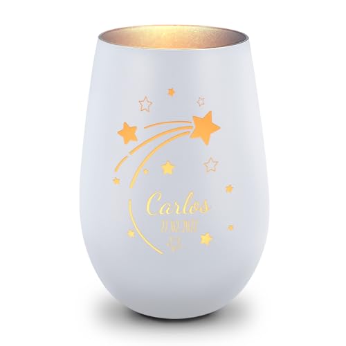 GRAVURZEILE Deko Windlicht aus Glas mit Gravur - Sternschnuppe - Personalisiert mit Namen & Datum - Weihnachtsdeko - Persönliche Geschenke für Frauen und Männer zu Weihnachten - Weiß/Silber GRAVURZEILE Deko Windlicht aus Glas mit Gravur - Sternschnuppe - Personalisiert mit Namen & Datum - Weihnachtsdeko - Persönliche Geschenke für Frauen und Männer zu Weihnachten - Weiß/Silber von GRAVURZEILE