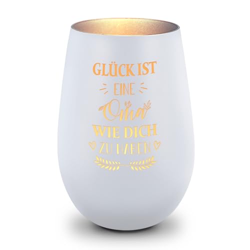 GRAVURZEILE Deko Windlicht aus mit Gravur - Glück ist eine Oma wie Dich zu haben - Ideal für Teelicht - Schönes Geschenk für die Beste Oma der Welt zum Muttertag oder Geburtstag - Weiß/Silber GRAVURZEILE Deko Windlicht aus mit Gravur - Glück ist eine Oma wie Dich zu haben - Ideal für Teelicht - Schönes Geschenk für die Beste Oma der Welt zum Muttertag oder Geburtstag - Weiß/Silber von GRAVURZEILE