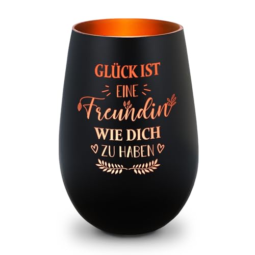 GRAVURZEILE Deko Windlicht mit Gravur - Glück ist eine Freundin wie Dich zu haben - Schönes Geschenk für die Beste Freundin der Welt - für Freundinnen, Schwestern und Kolleginnen - Schwarz/Bronze von GRAVURZEILE