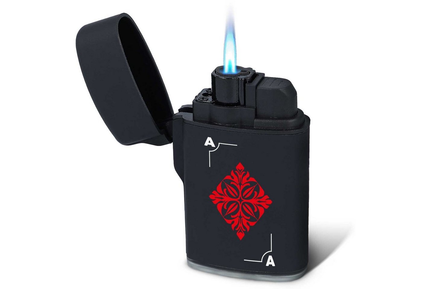 GRAVURZEILE Feuerzeug - Jet Flamme - (Nachfüllbar - Elektrisches Sturmfeuerzeug, Windfest und Langlebig), Geschenk für Sie und Ihn - Poker Karo Design von GRAVURZEILE