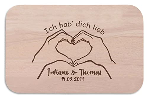 GRAVURZEILE Frühstücksbrettchen mit Gravur - Ich hab dich lieb - Brettchen aus Holz als Geschenk für Paare - Geschenke für Sie & Ihn zum Valentinstag - 100% Buchenholz - 22.5 cm x 12.5 cm x 1 cm von GRAVURZEILE