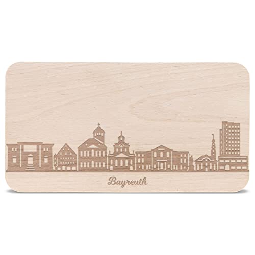 GRAVURZEILE Frühstücksbrettchen mit Gravur - Skyline Bayreuth - Holz Schneidebrett Vesperbrett Brotzeitbrett - Geschenk für Bayreuth Stadtverliebte - Ideal auch als Souvenir von GRAVURZEILE