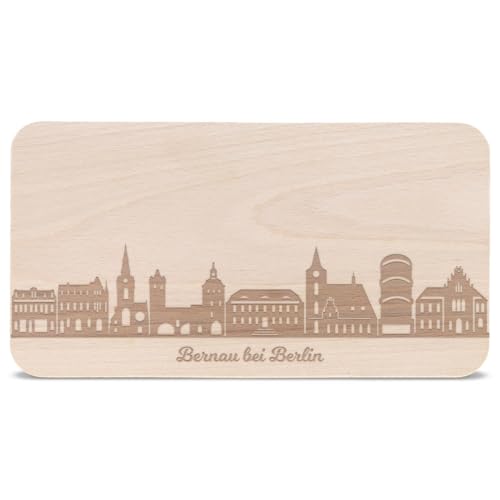 GRAVURZEILE Frühstücksbrettchen mit Gravur - Skyline Bernau bei Berlin - Holz Schneidebrett Vesperbrett Brotzeitbrett - Geschenk für Stadtverliebte - Ideal auch als Souvenir von GRAVURZEILE