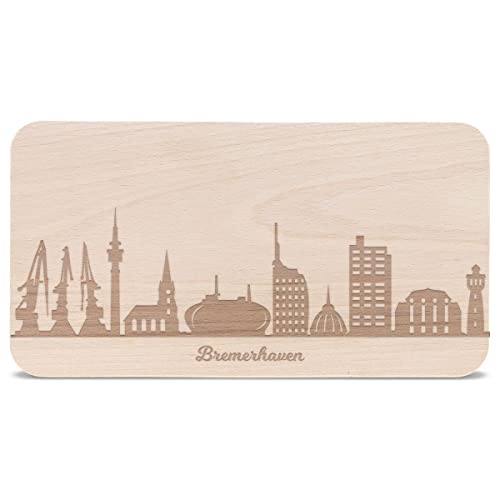 GRAVURZEILE Frühstücksbrettchen mit Gravur - Skyline Bremerhaven - Holz Schneidebrett Vesperbrett Brotzeitbrett - Geschenk für Bremerhaven Stadtverliebte & Fans - ideal auch als Souvenir von GRAVURZEILE