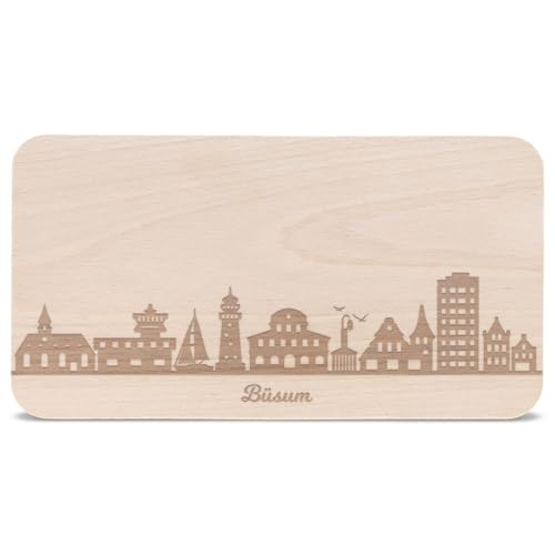 GRAVURZEILE Frühstücksbrettchen mit Gravur - Skyline Büsum - Holz Schneidebrett Vesperbrett Brotzeitbrett - Geschenk für Stadtverliebte - Ideal auch als Souvenir von GRAVURZEILE