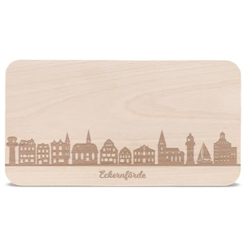 GRAVURZEILE Frühstücksbrettchen mit Gravur - Skyline Eckernförde - Holz Schneidebrett Vesperbrett Brotzeitbrett - Geschenk für Stadtverliebte - Ideal auch als Souvenir von GRAVURZEILE