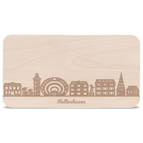 GRAVURZEILE Frühstücksbrettchen mit Gravur - Skyline Kellenhusen - Holz Schneidebrett Vesperbrett Brotzeitbrett - Geschenk für Kellenhusen Stadtverliebte - Ideal auch als Souvenir von GRAVURZEILE