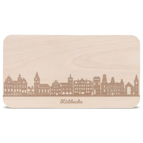 GRAVURZEILE Frühstücksbrettchen mit Gravur - Skyline Lübbecke - Holz Schneidebrett Vesperbrett Brotzeitbrett - Geschenk für Stadtverliebte - Ideal auch als Souvenir von GRAVURZEILE