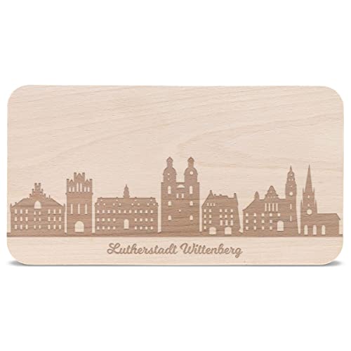 GRAVURZEILE Frühstücksbrettchen mit Gravur - Skyline Lutherstadt Wittenberg - Holz Schneidebrett Vesperbrett Brotzeitbrett - Geschenk für Lutherstadt Stadtverliebte - Ideal auch als Souvenir von GRAVURZEILE