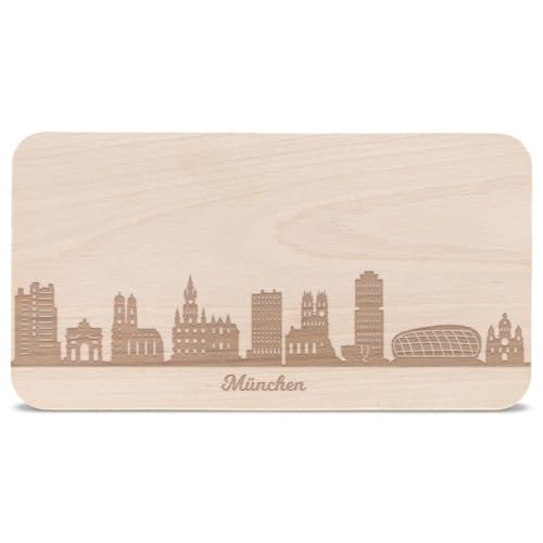 GRAVURZEILE Frühstücksbrettchen mit Gravur - Skyline München - Holz Schneidebrett Vesperbrett Brotzeitbrett - Geschenk für Stadtverliebte - Ideal auch als Souvenir von GRAVURZEILE