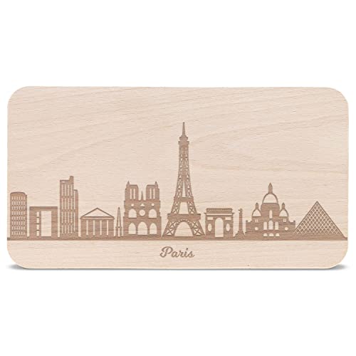 GRAVURZEILE Frühstücksbrettchen mit Gravur - Skyline Paris - Holz Schneidebrett Vesperbrett Brotzeitbrett - Geschenk für Paris Stadtverliebte & Eifelturm Fans - Ideal auch als Souvenir von GRAVURZEILE