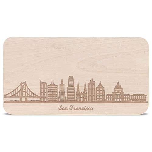 GRAVURZEILE Frühstücksbrettchen mit Gravur - Skyline San Francisco - Holz Schneidebrett Vesperbrett Brotzeitbrett - Geschenk für Stadtverliebte & USA Fans - Ideal auch als Souvenir von GRAVURZEILE