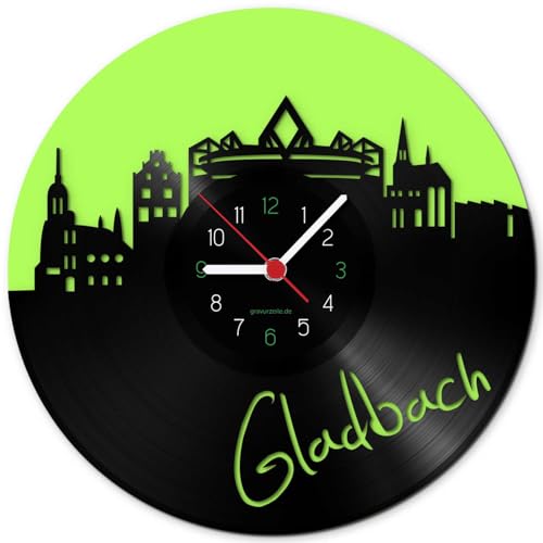 GRAVURZEILE Schallplattenuhr - Skyline Gladbach Fanuhr - Wanduhr aus gegossenem Vinyl - 30 cm - Upcycling Designer Uhr - Moderne Wanduhr im Retro Vintage Style - Made in Germany von GRAVURZEILE