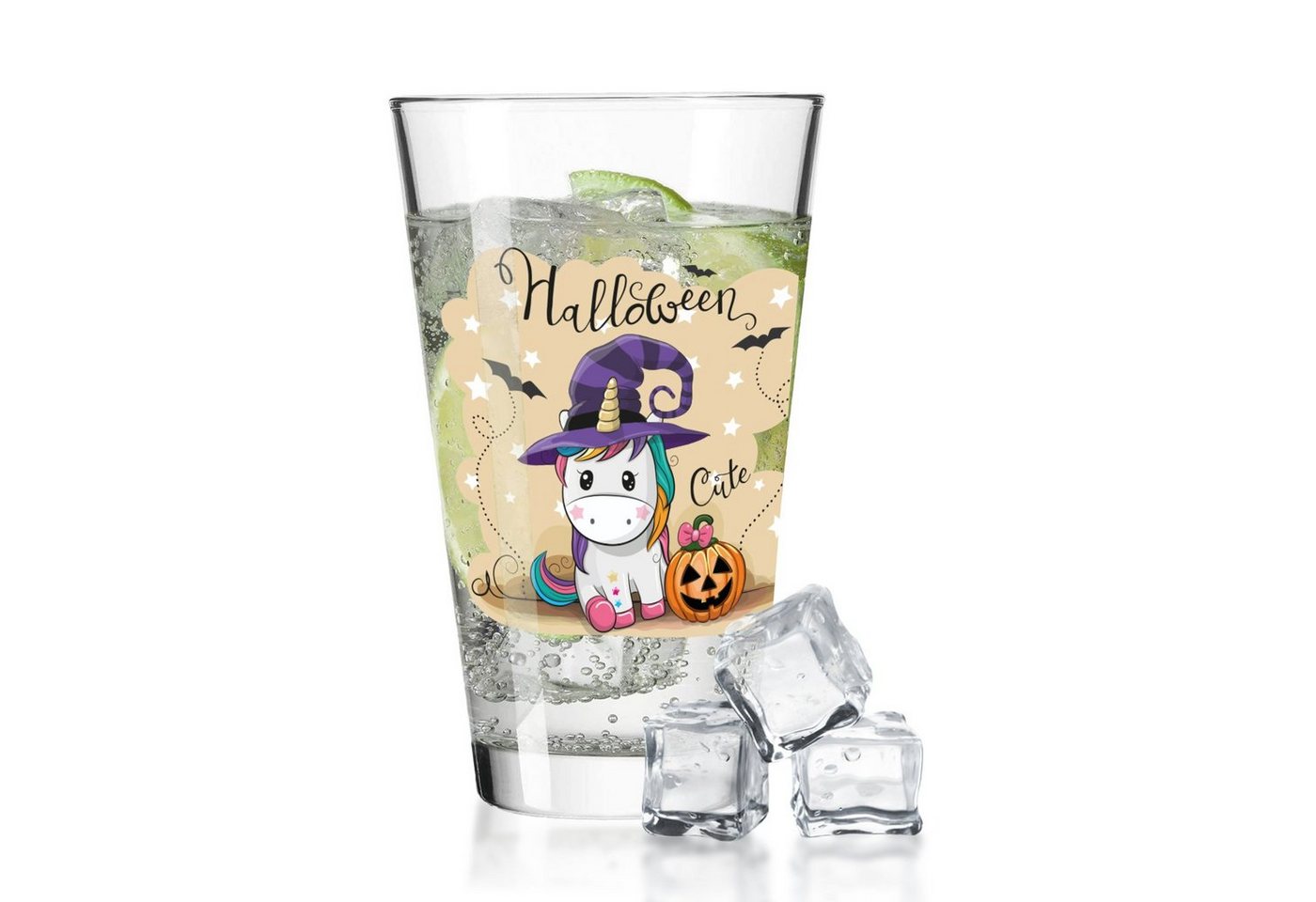 GRAVURZEILE Glas Wasserglas mit UV-Druck - Halloween Einhorn Design, Glas, Niedliche Halloween Dekoration von GRAVURZEILE