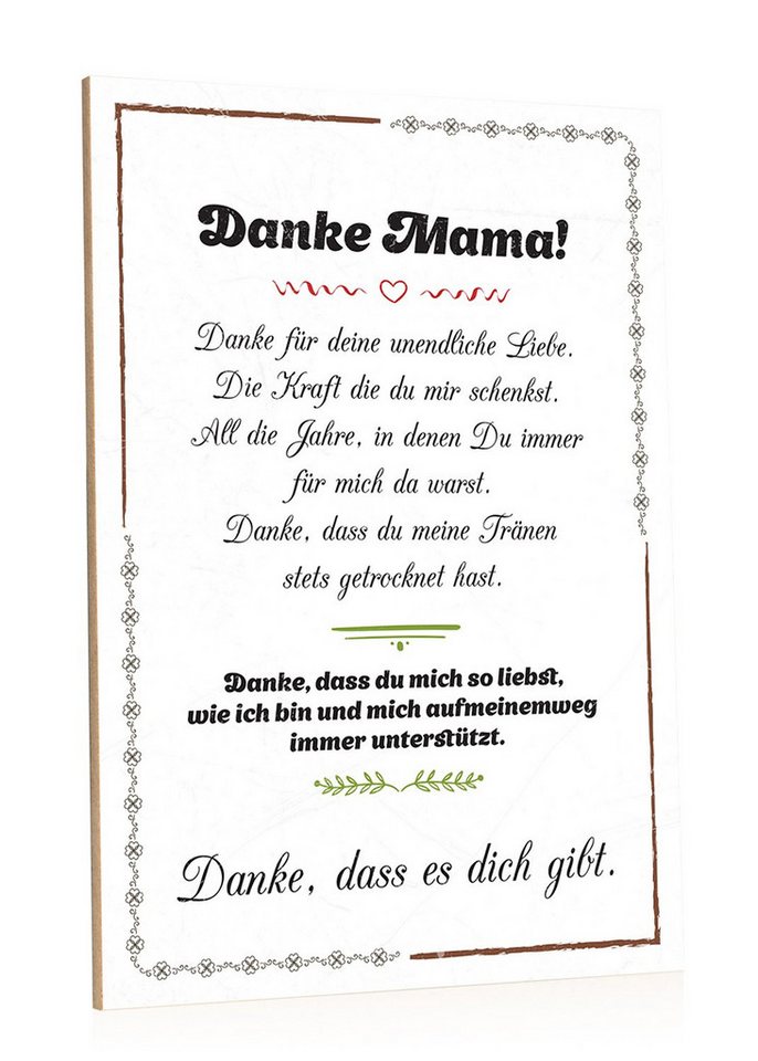 GRAVURZEILE Holzbild mit Spruch - Danke, dass es Dich gibt Mama - Holzschild - Muttertag, Digitaldruck von GRAVURZEILE