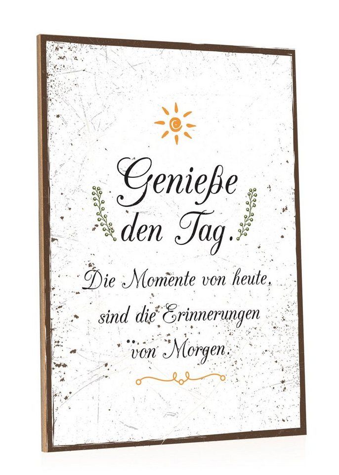 GRAVURZEILE Holzbild mit Spruch - Genieße den Tag - Holzschild, (1 St), Geschenk von GRAVURZEILE