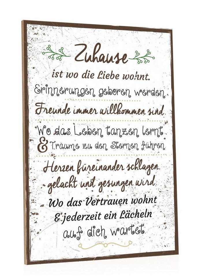 GRAVURZEILE Holzbild mit Spruch - Zuhause ist wo die Liebe wohnt - Holzschild -, (1 St), Geschenk von GRAVURZEILE