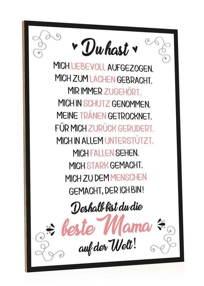 GRAVURZEILE Holzbild mit Spruch - Beste Mama der Welt - Kunstdruck, (1 St), Wandbild im Vintage-Look für Mama zum Muttertag von GRAVURZEILE