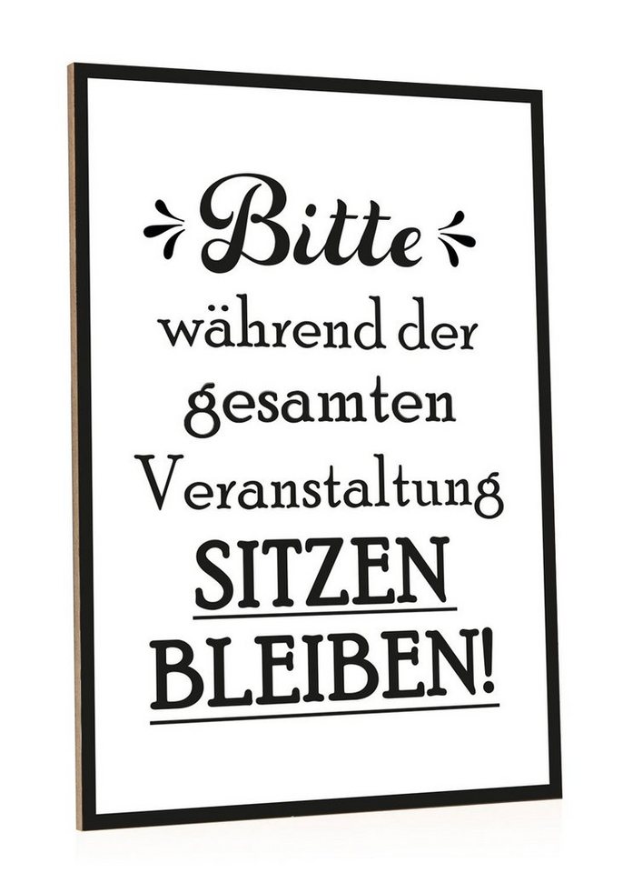 GRAVURZEILE Holzbild mit Spruch - Bitte sitzen bleiben - Witziger Kunstdruck, (1 St), Lustiges Wandbild im Vintage-Look für Toilette & Badezimmer von GRAVURZEILE