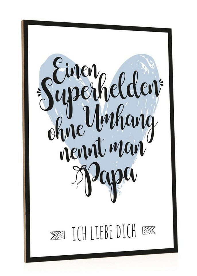 GRAVURZEILE Holzbild mit Spruch - Superhelden ohne Umhang nennt man Papa - Kunstdruck, (1 St), Liebevolles Wandbild im Vintage-Look für Papa zum Vatertag von GRAVURZEILE