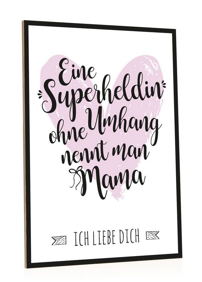 GRAVURZEILE Holzbild mit Spruch - Superheldinnen ohne Umhang nennt man Mama - Kunstdruck, (1 St), Liebevolles Wandbild im Vintage-Look für Mama zum Muttertag von GRAVURZEILE