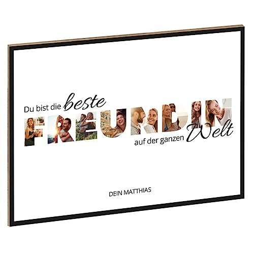 GRAVURZEILE Holzschild mit Foto - Freunde Design - Personalisiert mit Namen und eigenen Fotos - Personalisiertes Foto Geschenk zum selbst gestalten für Sie & Ihn - DIN A4 Format - Farbe: Freundin von GRAVURZEILE