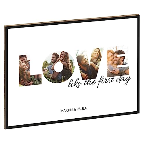 GRAVURZEILE Holzschild mit Foto - Love - Personalisiert mit Namen und eigenen Fotos - Personalisiertes Foto Geschenk zum selbst gestalten für Sie & Ihn - DIN A4 Format von GRAVURZEILE