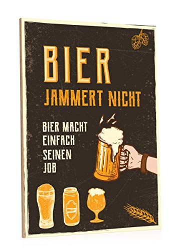 GRAVURZEILE Holzschild mit Spruch - Bier jammert nicht - Moderne Kunstdrucke auf Holz - Wand Dekoration im Vintage-Look Kunstdruck für Papa Freunde in Küche Home & Co von GRAVURZEILE