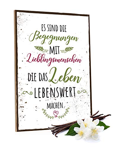 GRAVURZEILE Holzschild mit Spruch - Es sind die Begegnungen mit Lieblingsmenschen - Moderne Kunstdrucke auf Holz - Wand Dekoration im Vintage-Look Kunstdruck als Geschenk zur Freundschaft von GRAVURZEILE