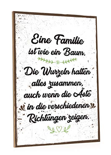 GRAVURZEILE Holzschild mit Spruch - Familie ist wie ein Baum - Moderne Kunstdrucke auf Holz - Wand Dekoration im Vintage-Look Kunstdruck für Familie Freunde in Küche Home & Co von GRAVURZEILE