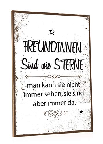 GRAVURZEILE Holzschild mit Spruch - Freundinnen sind wie Sterne - Moderne Kunstdrucke auf Holz - Wand Dekoration im Vintage-Look Kunstdruck als Geschenkidee für Beste Freundin von GRAVURZEILE