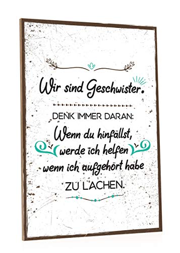 GRAVURZEILE Holzschild mit Spruch - Wir sind Geschwister - Moderne Kunstdrucke auf Holz - Wand Dekoration im Vintage-Look Kunstdruck für Familie Schwestern Freunde in Küche Home & Co von GRAVURZEILE