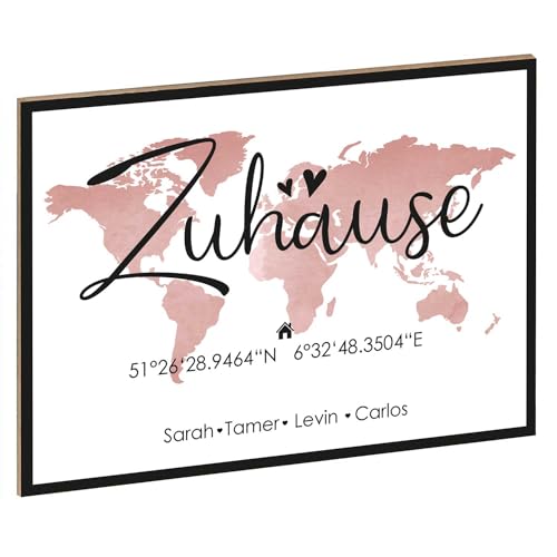 GRAVURZEILE Holzschild mit Spruch - Zuhause - Personalisiert mit Namen & Koordinaten - Moderner Kunstdruck auf Holz - Wand Dekoration im Vintage Look - Geschenk für Familien Sie & Ihn - Farbe Rot GRAVURZEILE Holzschild mit Spruch - Zuhause - Personalisiert mit Namen & Koordinaten - Moderner Kunstdruck auf Holz - Wand Dekoration im Vintage Look - Geschenk für Familien Sie & Ihn - Farbe Rot von GRAVURZEILE