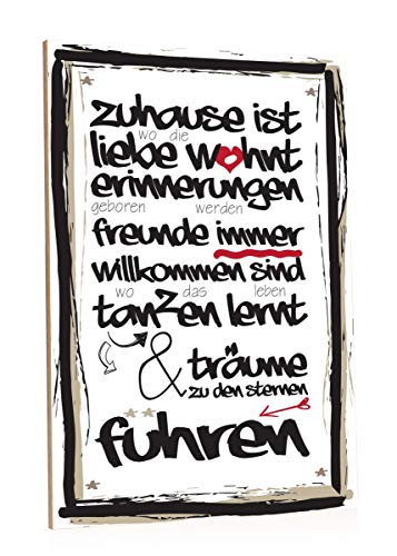 GRAVURZEILE Holzschild mit Spruch - Zuhause ist wo die Liebe wohnt - Geburtstagsgeschenk für Paare - Liebesgeschenk - Wand Dekoration im Vintage-Look Kunstdruck für Familie Freunde in Küche Home & Co von GRAVURZEILE