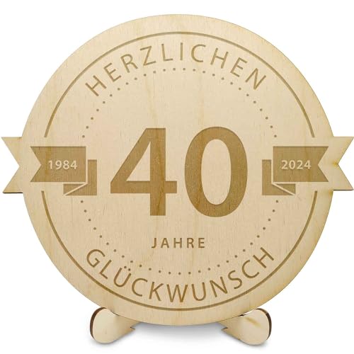 GRAVURZEILE Holzschnitte - Gravierte Holzscheibe 40 Jahre - Geschenk zum Jubiläum 2023 - Größe: 20 cm - Rustikales Geschenk zum Geburtstag, Jahrestag & Firmenjubiläum - für DIY Geschenke geeignet von GRAVURZEILE