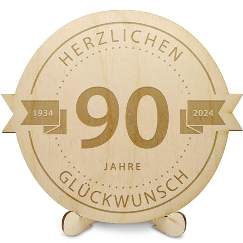 GRAVURZEILE Holzschnitte - Gravierte Holzscheibe 90 Jahre - Geschenk zum Jubiläum 2023 - Größe: 20 cm - Rustikales Geschenk zum Geburtstag, Jahrestag & Firmenjubiläum - für DIY Geschenke geeignet von GRAVURZEILE