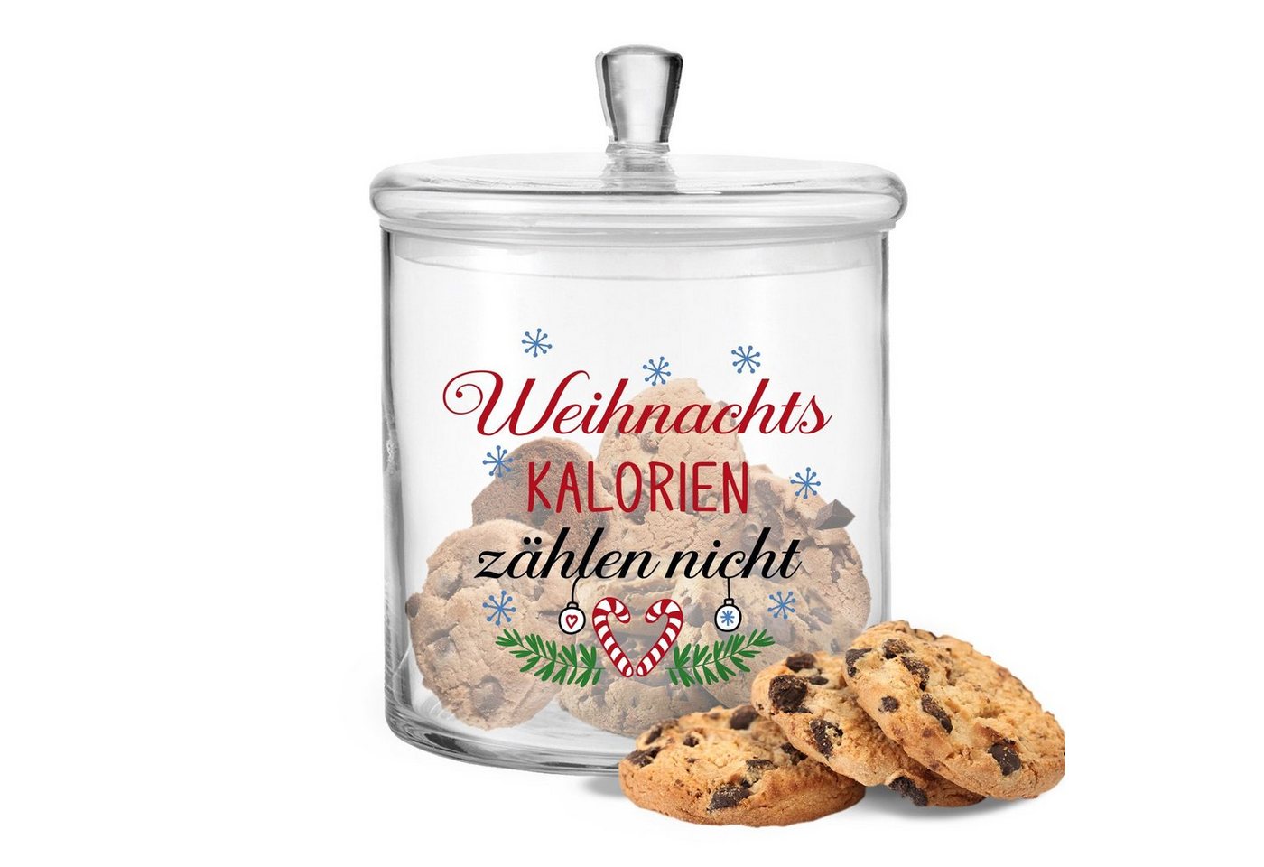 GRAVURZEILE Keksdose Leonardo Keksglas - Weihnachts Kalorien zählen nicht, Glas, als Geschenk für Freunde & Familie zu Weihnachten von GRAVURZEILE