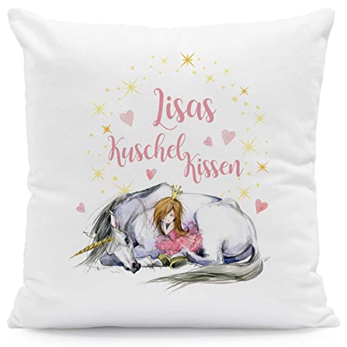 GRAVURZEILE Kissen mit Motiv - Einhorn Kuschelkissen - Personalisiert mit Name - Niedlisches Geschenk für Kinder - Geschenk für Mädchen zum Geburtstag Einschulung Weihnachten - Größe: mit Füllung von GRAVURZEILE