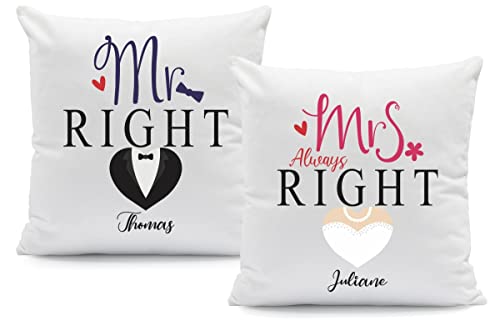 GRAVURZEILE Kissen mit Motiv - Mr & Mrs Always Right - Personalisiert mit Namen - Geschenk für Sie & Ihn zur Hochzeit Verlobung Valentinstag - Größe mit Füllung von GRAVURZEILE