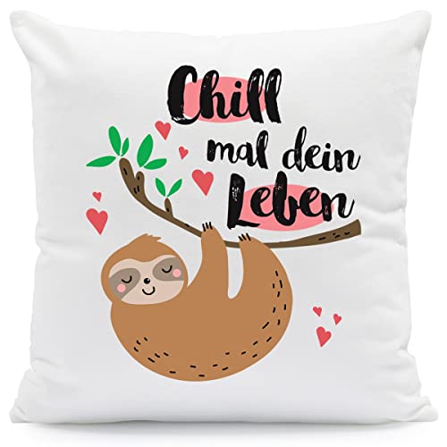 GRAVURZEILE Kissen mit Spruch - Chill mal Dein Leben - Witztige Geschenke - Geschenk für Freunde zum Geburtstag Valentinstag Weihnachten - Geschenk für Sie & Ihn Kissen mit Füllung von GRAVURZEILE