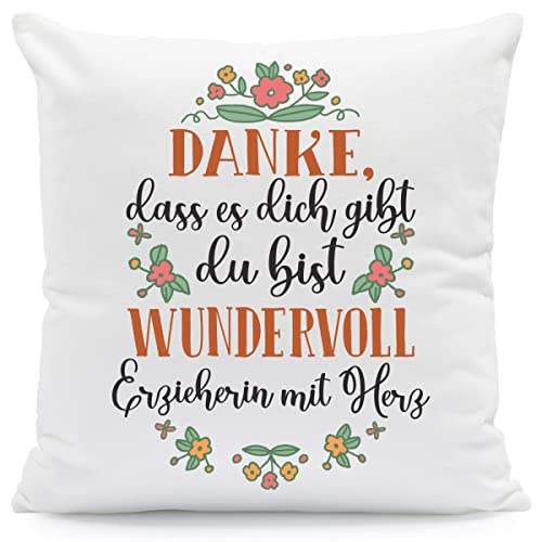 GRAVURZEILE Kissen mit Spruch - Danke, DASS es Dich gibt - Geschenk für Mama als Geburtstagsgeschenk - zum Muttertag Valentinstag Weihnachten - Größe mit Füllung, Farbe Erzieherin von GRAVURZEILE