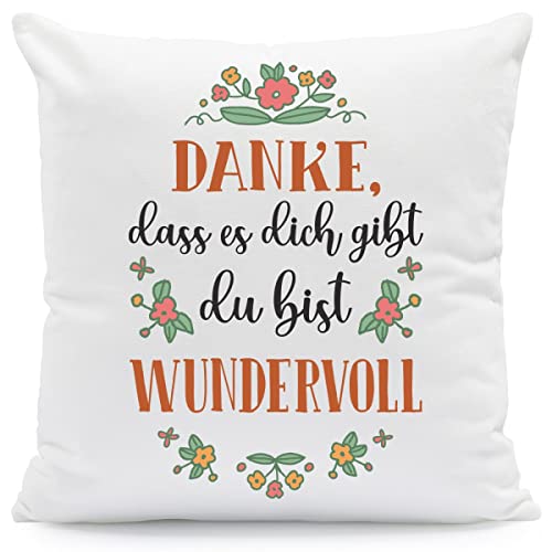 GRAVURZEILE Kissen mit Spruch - Danke, DASS es Dich gibt - Geschenk für Mama als Geburtstagsgeschenk - zum Muttertag Valentinstag Weihnachten - Größe mit Füllung, Farbe Neutral von GRAVURZEILE