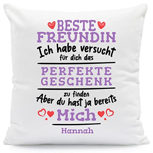 GRAVURZEILE Kissen mit Spruch Personalisiert mit Name - Geschenke für die ganze Familie - Größe: mit Füllung - Farbe: Beste Freundin (Ich Habe.) von GRAVURZEILE