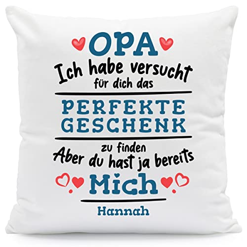 GRAVURZEILE Kissen mit Spruch Personalisiert mit Name - Geschenke für die ganze Familie - Größe: mit Füllung - Farbe: Opa (Ich Habe.) von GRAVURZEILE