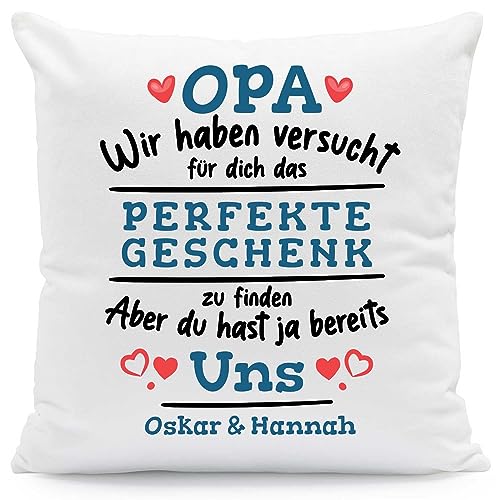 GRAVURZEILE Kissen mit Spruch Personalisiert mit Name - Geschenke für die ganze Familie - Größe: mit Füllung - Farbe: Opa (Wir haben.) von GRAVURZEILE