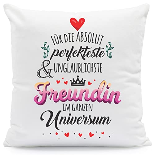 GRAVURZEILE Kissen mit Spruch - Für die perfekte Freundin - Geschenk für Freundin Mama zum Geburtstag Muttertag Frauen - Geschenk für Sie Farbe mit Füllung von GRAVURZEILE