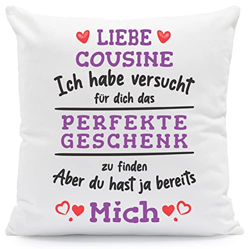 GRAVURZEILE Kissen mit Spruch Geschenk für Mama Freunde & Familie - Geschenk für Muttertag Vatertag Geburtstag Valentinstag Weihnachten - Farbe: Cousine von GRAVURZEILE